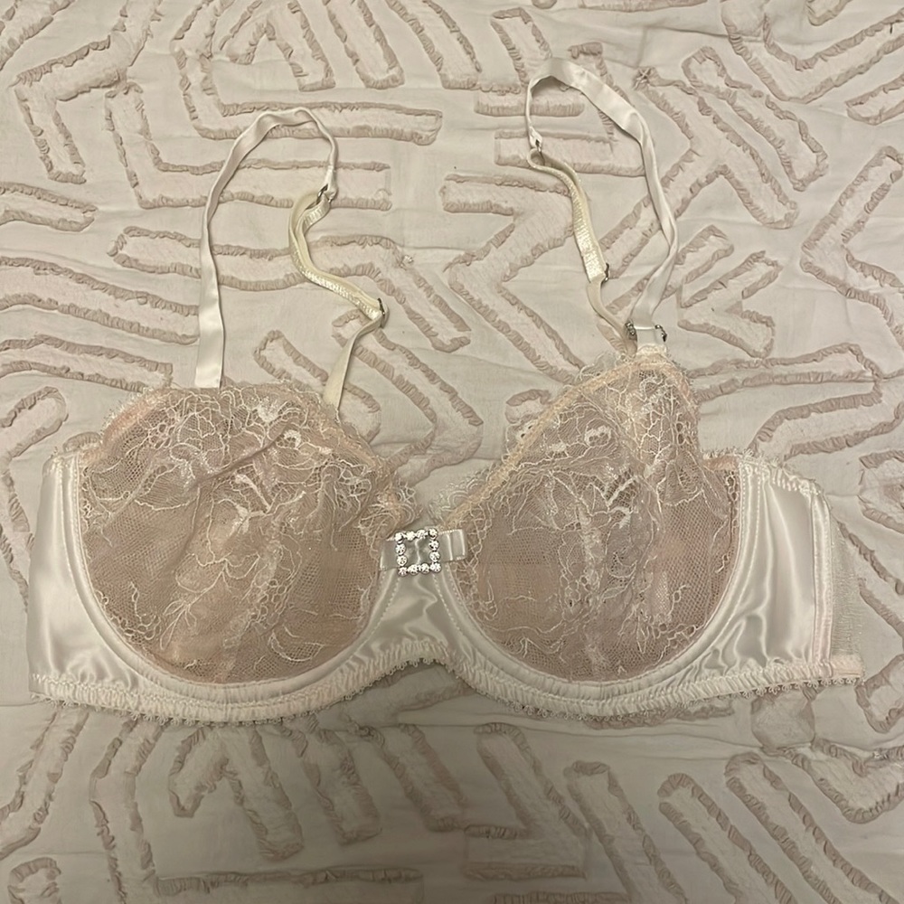 BNWOT stunning Pleasure State White Label silk and lace bra nude 34B